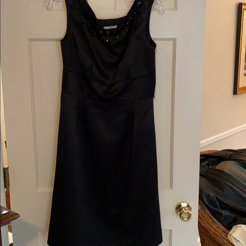 Ann Taylor loft black dress with jeweled neck.